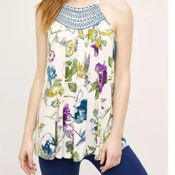 Anthropologie One September Isabel Floral Embroidered High Neck Tank Top M NWT - Picture 3 of 7